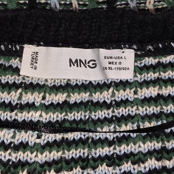 Mango MNG Black Green Plaid Oversized Knit Vest Size L Cotton Preppy Holiday - Picture 7 of 8